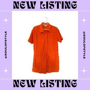 Terry Cloth Neon Orange Checkered Jumper in Medium